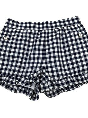 Janie & Jack Girls Gingham Ruffle Shorts Size 12 Navy & White Cotton Blend
